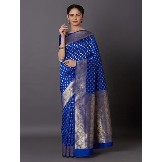                       LEAFSY Self Design Banarasi Jacquard Saree (Blue)                                              