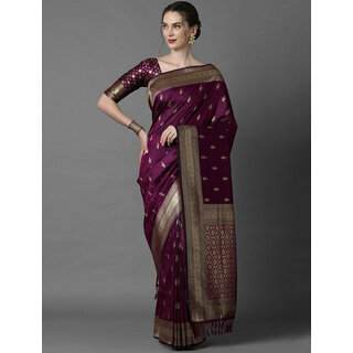 LEAFSY Self Design Banarasi Jacquard Saree (Purple) LEAFSY Self Design Banarasi Jacquard Saree (Purple)