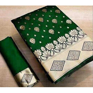                      LEAFSY Self Design Banarasi Jacquard Saree (Green)                                              