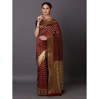                       LEAFSY Self Design Banarasi Jacquard Saree (Maroon)                                              