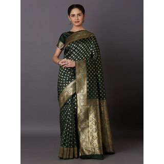                       LEAFSY Self Design Banarasi Jacquard Saree (Green)                                              