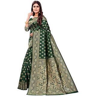                       LEAFSY Self Design Banarasi Jacquard Saree (Green)                                              