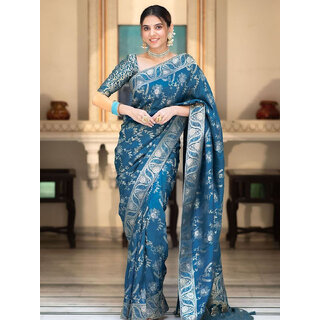 LEAFSY Woven Banarasi Pure Silk Saree (Light Blue) LEAFSY Woven Banarasi Pure Silk Saree (Light Blue)