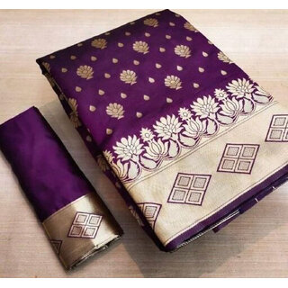                       LEAFSY Self Design Banarasi Jacquard Saree (Purple)                                              