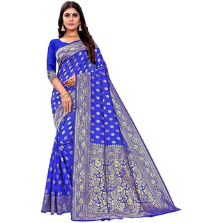                       LEAFSY Self Design Bollywood Jacquard Saree (Blue)                                              