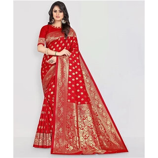 LEAFSY Self Design Banarasi Jacquard Saree (Red) LEAFSY Self Design Banarasi Jacquard Saree (Red)