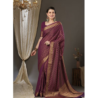 LEAFSY Woven Banarasi Pure Silk Saree (Purple)