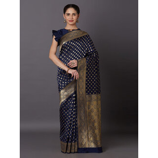                       LEAFSY Self Design Banarasi Jacquard Saree (Dark Blue)                                              