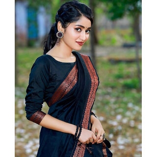                       LEAFSY Woven Banarasi Pure Silk Saree (Black)                                              