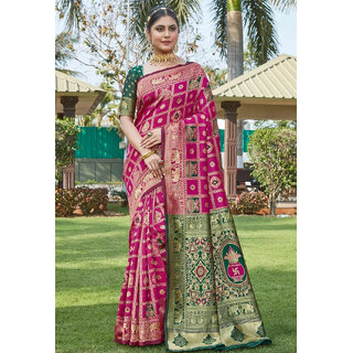                       LEAFSY Woven Banarasi Pure Silk Saree (Pink)                                              