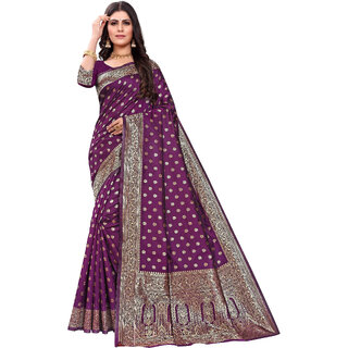 LEAFSY Embellished Banarasi Pure Silk Saree (Purple)