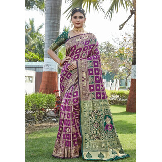 LEAFSY Woven Banarasi Pure Silk Saree (Purple)