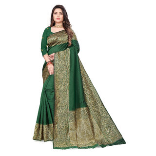 LEAFSY Woven Banarasi Pure Silk Saree (Green) LEAFSY Woven Banarasi Pure Silk Saree (Green)