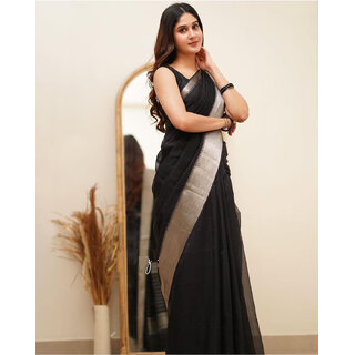                       LEAFSY Woven Banarasi Pure Silk Saree (Black)                                              