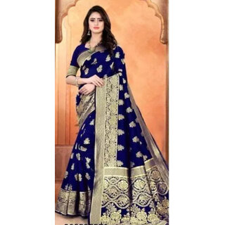 LEAFSY Woven Banarasi Pure Silk Saree (Blue) LEAFSY Woven Banarasi Pure Silk Saree (Blue)