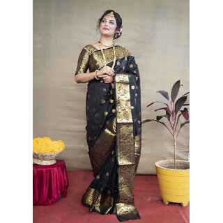 LEAFSY Woven Banarasi Jacquard Saree (Black) LEAFSY Woven Banarasi Jacquard Saree (Black)