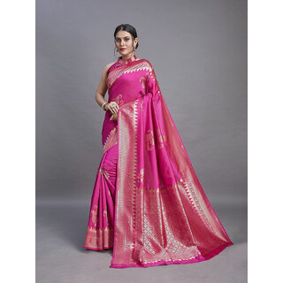                       LEAFSY Woven Banarasi Jacquard Saree (Green)                                              