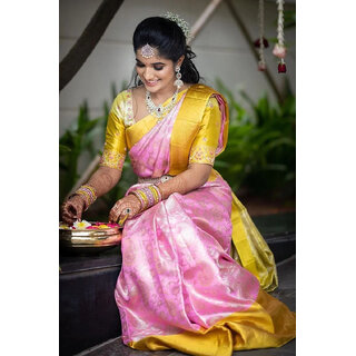 LEAFSY Printed Banarasi Jacquard Saree (Yellow) LEAFSY Printed Banarasi Jacquard Saree (Yellow)