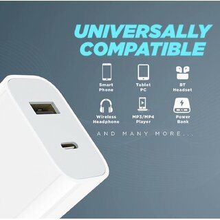                       Voltrexon 45W Fast Charger Adapter with Dual Output (USB + Type C) Supports PD Charging via Type C Port                                              