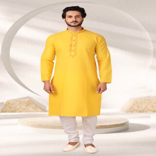                       Raivat Ethnic Yellow Colour Jacquard Silk Brocade Kurta Pajama 1142                                              