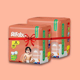 Alfaby Baby Diapers | Long Lasting Dryness | Leak Proof | 12 hrs protection - M (100 Pieces)