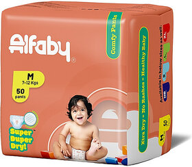 Alfaby Baby Diapers | Long Lasting Dryness | Leak Proof | 12 hrs protection - M (50 Pieces)