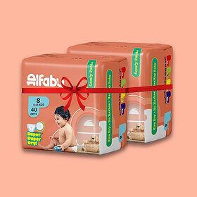 Alfaby Baby Diapers | Long Lasting Dryness | Leak Proof | 12 hrs protection - S (80 Pieces)