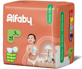 Alfaby Baby Diapers | Long Lasting Dryness | Leak Proof | 12 hrs protection - L (42 Pieces)