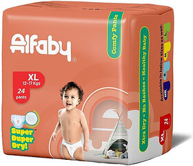 Alfaby Baby Diapers | Long Lasting Dryness | Leak Proof | 12 hrs protection - XL (24 Pieces)