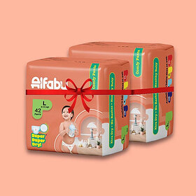 Alfaby Baby Diapers | Long Lasting Dryness | Leak Proof | 12 hrs protection - L (84 Pieces)