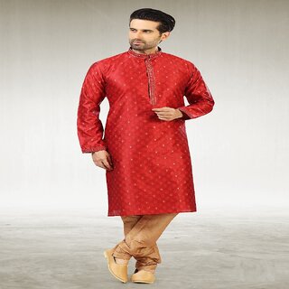                       Raivat Ethnic Maroon Colour Jacquard Silk Brocade Kurta Pajama 1032                                              
