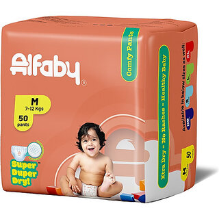 Alfaby Baby Diapers | Long Lasting Dryness | Leak Proof | 12 hrs protection - M (50 Pieces)
