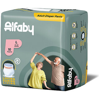 Alfaby Premium Pant Style Adult Diaper, Anti-Bacterial Pant, Instant Absorption Adult Diapers - L (10 Pieces)