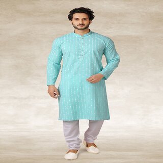                       Raivat Ethnic Sky Blue Colour Jacquard Silk Brocade Kurta Pajama 1146                                              