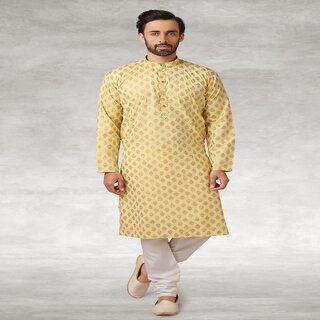                       Raivat Ethnic Yellow Colour Cotton Printed Kurta Pajama 1149                                              