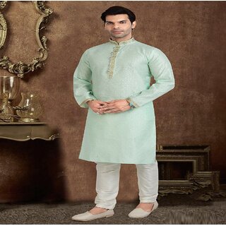                       Raivat Ethnic Sea Green Colour Jacquard Silk Brocade Kurta Pajama 1223                                              