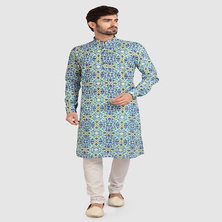                       Raivat Ethnic Green Colour Cotton Printed Kurta Pajama 1248                                              