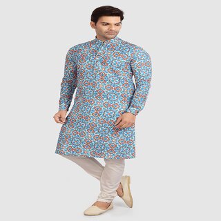                       Raivat Ethnic Blue Colour Cotton Printed Kurta Pajama 1249                                              