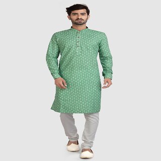                       Raivat Ethnic Green Colour Cotton Kurta Pajama 1262                                              
