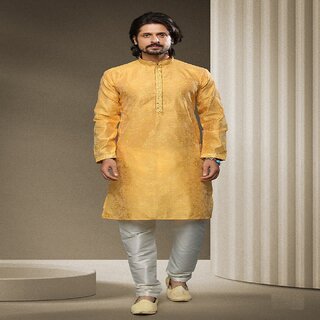                       Raivat Ethnic Yellow Colour Jacquard Silk Brocade Kurta Pajama 1531                                              