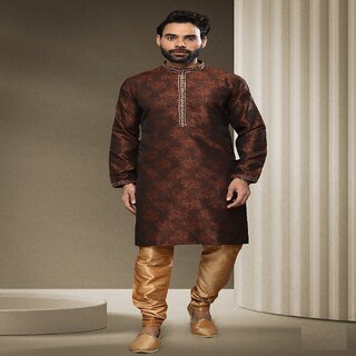                       Raivat Ethnic Brown Colour Jacquard Silk Brocade Kurta Pajama 1537                                              