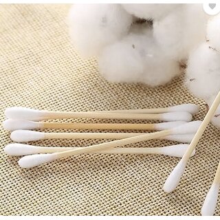 Bamboo Wooden Swab Cotton Ear Duds  Double-Headed Disposable Sanitary Cotton Swabs for Daily Care pack of 100 Pieces