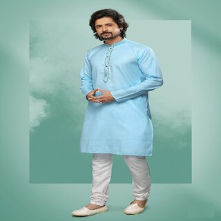                       Raivat Ethnic Sky Blue Colour Cotton Pintux Work Kurta Pajama 1646                                              
