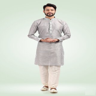                       Raivat Ethnic Grey Colour Jacquard Banarasi Silk Pintux Work Kurta Pajama 1808                                              