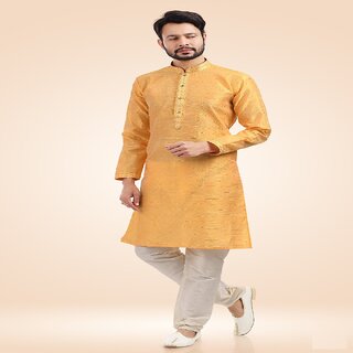                       Raivat Ethnic Mustard Colour Jacquard Banarasi Silk Pintux Work Kurta Pajama 1809                                              