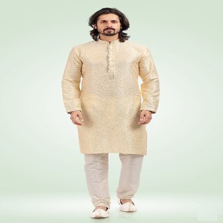                       Raivat Ethnic Cream Colour Jacquard Banarasi Silk Pintux Work Kurta Pajama 1812                                              