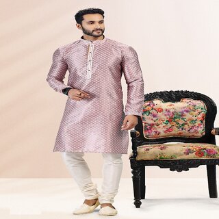                       Raivat Ethnic Onion Pink Colour Jacquard Banarasi Silk Pintux Work Kurta Pajama 2041                                              