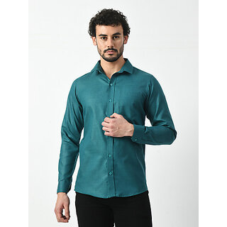 Premium Men Alokk Men Regular Fit Solid Curved Collar Casual Shirt (Blue) 2025 at ShopCircuit | 