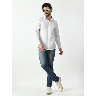 Premium Men Alokk Men Regular Fit Solid Curved Collar Casual Shirt (White) 2025 at ShopCircuit |