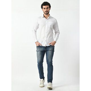Premium Men Alokk Men Regular Fit Solid Curved Collar Casual Shirt (White) 2025 at ShopCircuit |